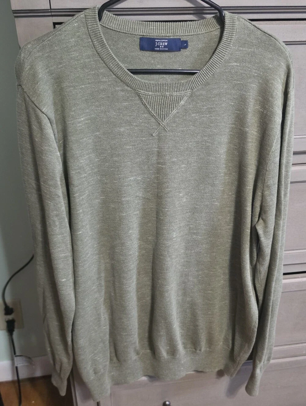 J. Crew Men's Heather Olive Green Crewneck Sweater